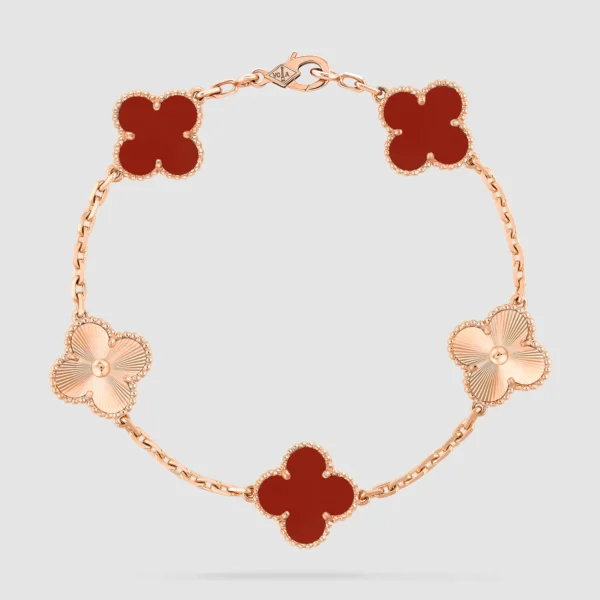 Vintage Alhambra Bracelet, 5 Motifs, Carnelian, Rose Gold - VCARP7RP00