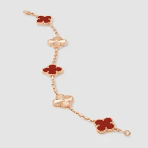 Vintage Alhambra Bracelet, 5 Motifs, Carnelian, Rose Gold - VCARP7RP00