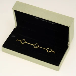 Vintage Alhambra Bracelet, 5 Motifs, Onyx, Yellow Gold - VCARA41300