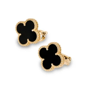 Vintage Alhambra Earrings, Onyx, Yellow Gold - VCARA44200