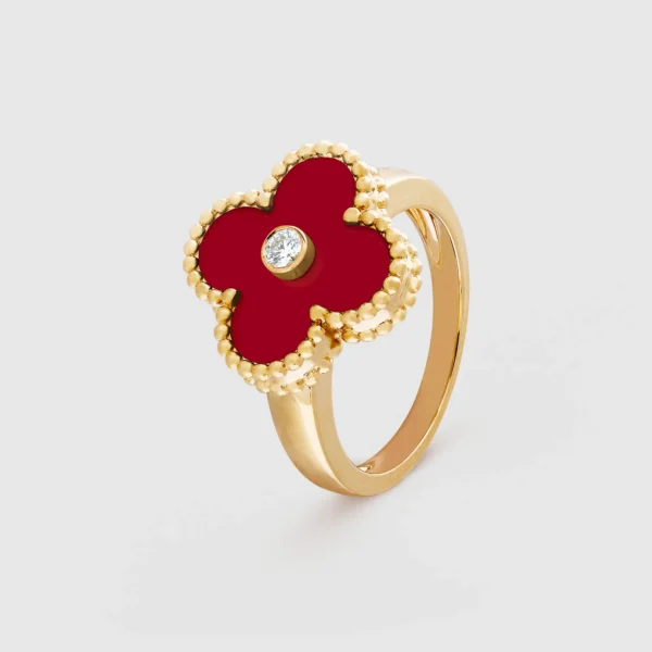 Vintage Alhambra Ring, Diamond, Carnelian, Yellow Gold - VCARD40800