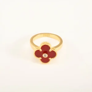Vintage Alhambra Ring, Diamond, Carnelian, Yellow Gold - VCARD40800
