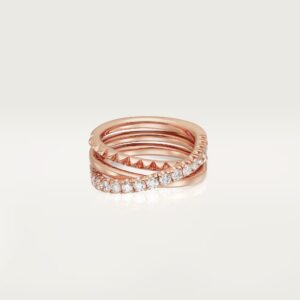 Agrafe ring, triple row, half-paved - Rose Gold Filled