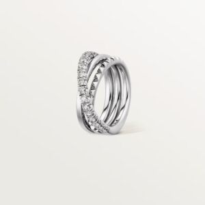 Agrafe ring, half-paved - White Gold Filled