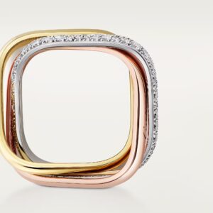 Trinity ring, cushion-shaped, medium model, half-paved - Yellow, White and Rose Gold Filled