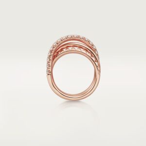 Agrafe ring, triple row, half-paved - Rose Gold Filled