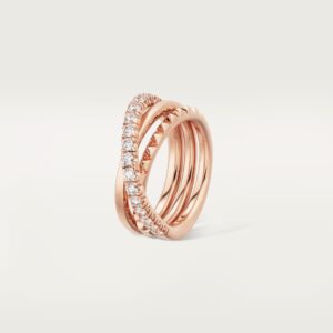 Agrafe ring, triple row, half-paved - Rose Gold Filled