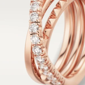 Agrafe ring, triple row, half-paved - Rose Gold Filled