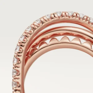 Agrafe ring, triple row, half-paved - Rose Gold Filled
