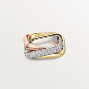 Trinity ring, cushion-shaped, medium model, half-paved - Yellow, White and Rose Gold Filled