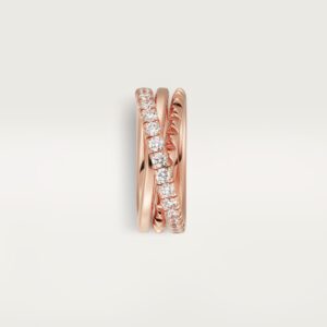 Agrafe ring, triple row, half-paved - Rose Gold Filled
