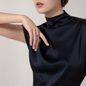 Agrafe ring, half-paved - White Gold Filled