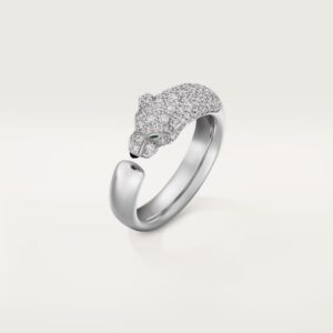 Panthère de Cartier ring, small model, half-paved - White Gold Filled